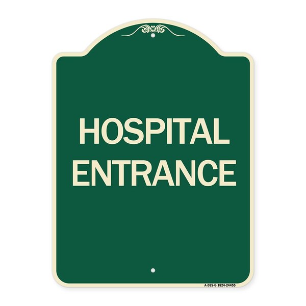 Designer Series Hospital Entrance, Green & Tan Heavy-Gauge Aluminum Sign, 24" x 18", G-1824-24455